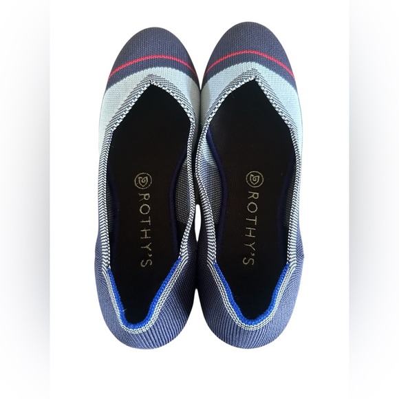 Rothy’s Navy Light Blue Red Stripe Colorblock Rounded Flats Size 8.5 - Picture 1 of 10